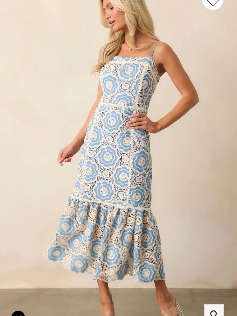 Red Dress Boutique Blue and Cream Lace Floral Midi Dress in Medium - Picture 1 of 5